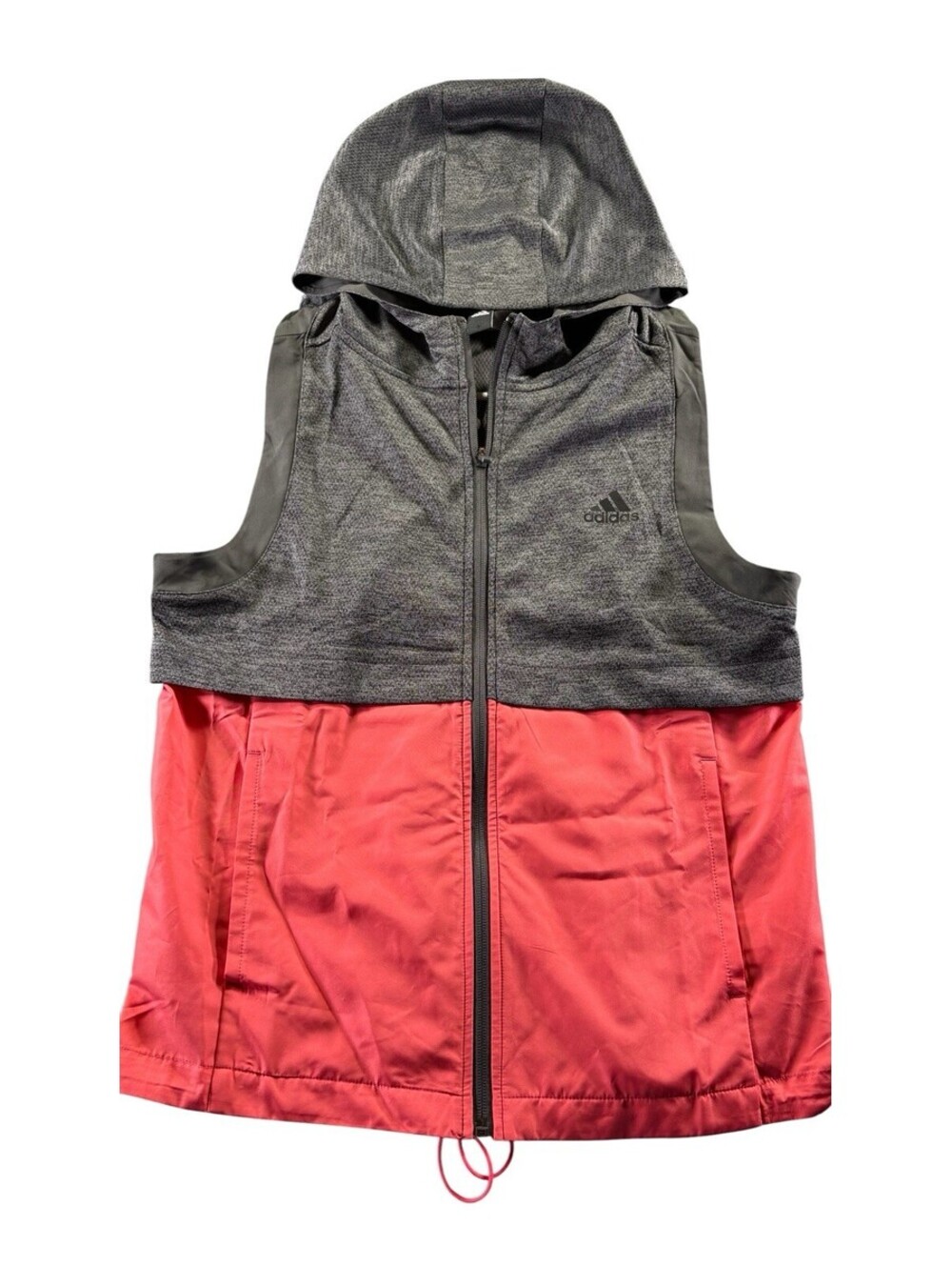 Adidas Running Hoodie Vest Womens Medium Lightweight Full Zip Jacket Pink Gray